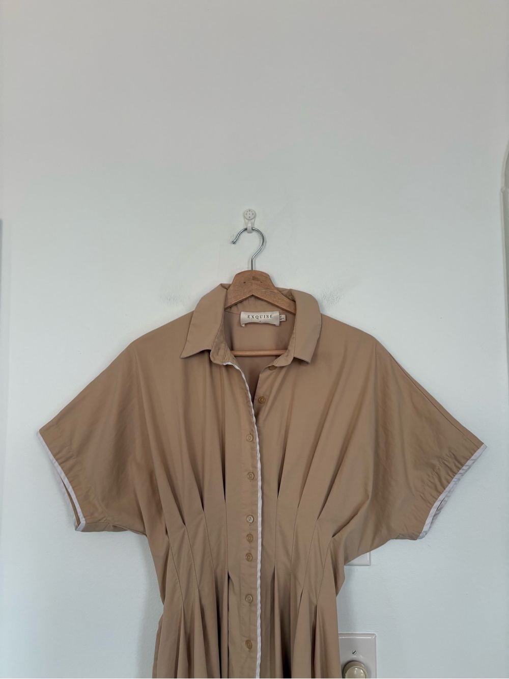 Anthropologie || Exquise Tobie Janie Midi Shirt Dress Fit + Flare Beige Tan S - Picture 3 of 10